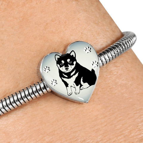 Shiba Inu Dog Print Heart Charm Steel Bracelet-Free Shipping