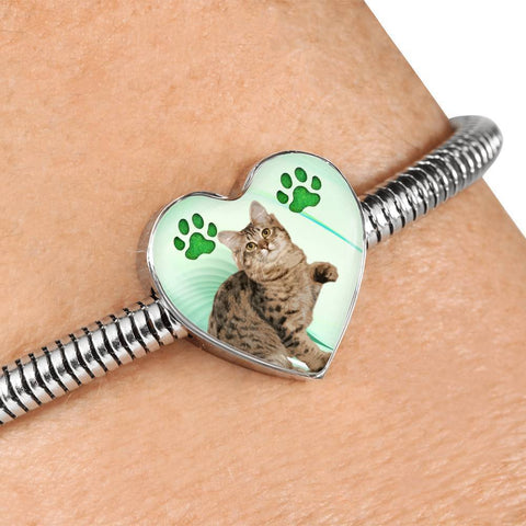 American Bobtail Print Heart Charm Steel Bracelet-Free Shipping