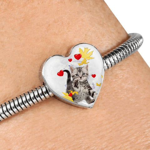 American Shorthair Print Heart Charm Steel Bracelet-Free Shipping