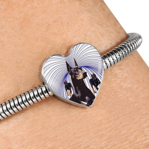 Doberman Pinscher Print Heart Charm Steel Bracelet-Free Shipping