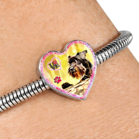 Miniature Schnauzer Dog Print Heart Charm Steel Bracelet-Free Shipping