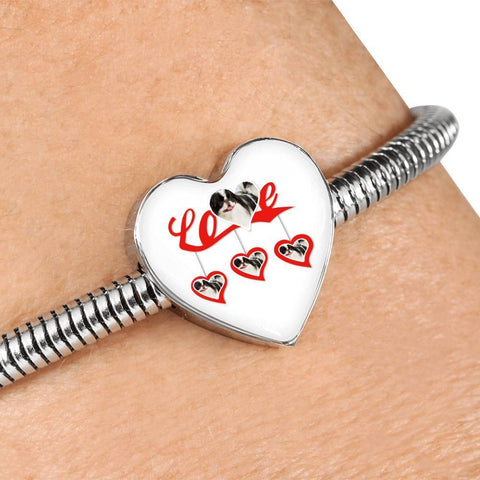 Japanese Chin Print Heart Charm Bracelet-Free Shipping