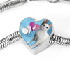 Japanese Bobtail Cat Print Heart Charm Steel Bracelet-Free Shipping