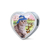 Scottish Fold Cat Print Heart Charm Steel Bracelet-Free Shipping
