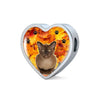 Burmese Cat Print Heart Charm Steel Bracelet-Free Shipping