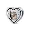 Charming Cat Art Print Heart Charm Steel Bracelet-Free Shipping