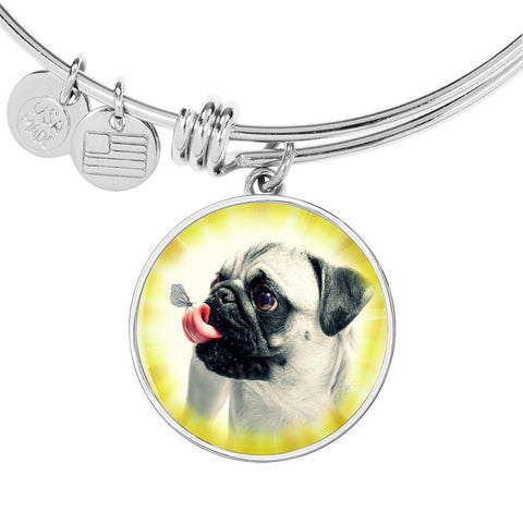 Cute Pug Dog Circle Pendent Luxury Bangle-Free Shipping