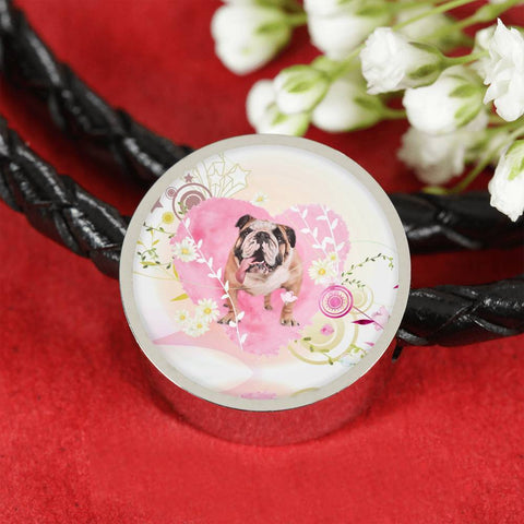 Bulldog Print Circle Charm Leather Bracelet-Free Shipping