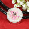 Bulldog Print Circle Charm Leather Bracelet-Free Shipping