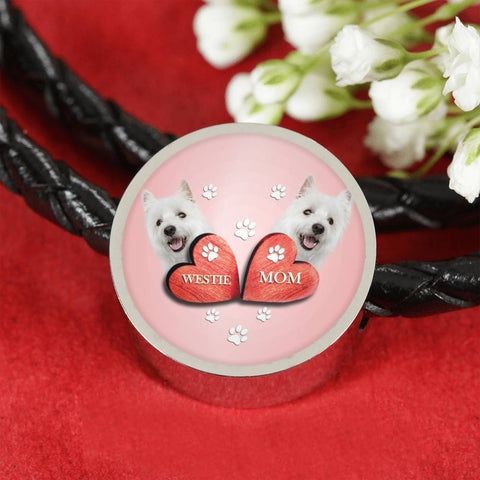West Highland White Terrier (Westie) Print Circle Charm Leather Bracelet-Free Shipping