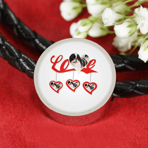 Japanese Chin Print Woven Leather Charm Bracelet-Free Shipping