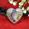 Scottish Fold Cat Print Heart Charm Leather Bracelet-Free Shipping