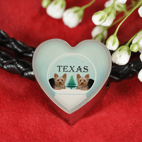 Yorkshire Terrier (Yorkie) Texas Print Heart Charm Bracelet-Free Shipping