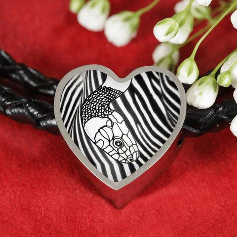 Black&White Snake Print Heart Charm Leather Bracelet-Free Shipping