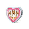 Rough Collie Dog Heart Charm Leather Woven Bracelet-Free Shipping