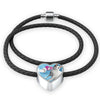 Japanese Bobtail Cat Print Heart Charm Leather Bracelet-Free Shipping