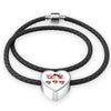 Japanese Chin Print heart Woven Leather Charm Bracelet-Free Shipping