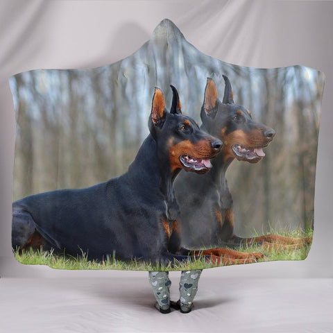 Doberman Pinscher Dog Print Hooded Blanket-Free Shipping