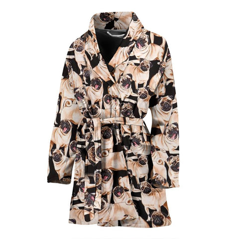 Pug In Lots Print Women's Bath Robe-Free Shipping