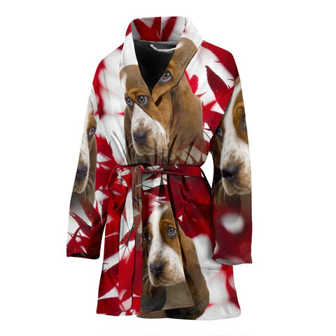 Basset Hound On Red Print Women's Bath Robe-Free Shipping