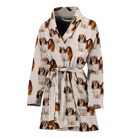 Lhasa Apso Dog Pattern Print Women's Bath Robe-Free Shipping