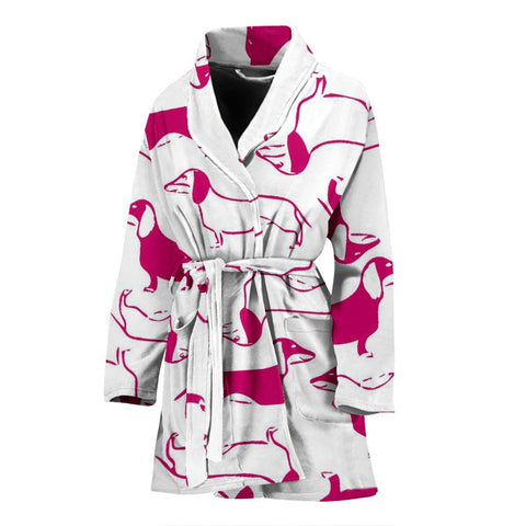 Red&White Dachshund Dog Patterns Print Women's Bath Robe-Free Shipping