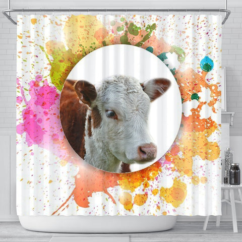 Colorful Hereford Cattle (Cow) Print Shower Curtain-Free Shipping