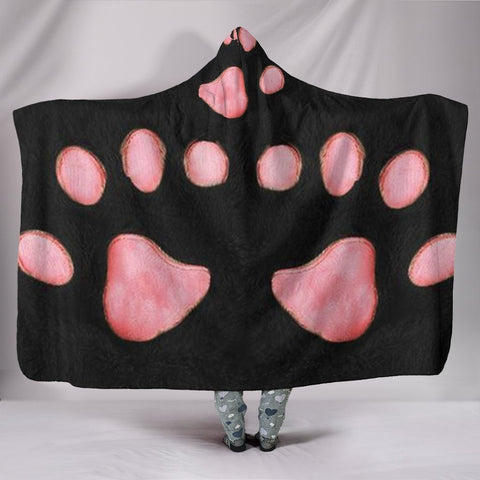 Pink Paws Print Hooded Blanket-Free Shipping