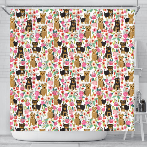 Cute Yorkie Floral Print Shower Curtains-Free Shipping