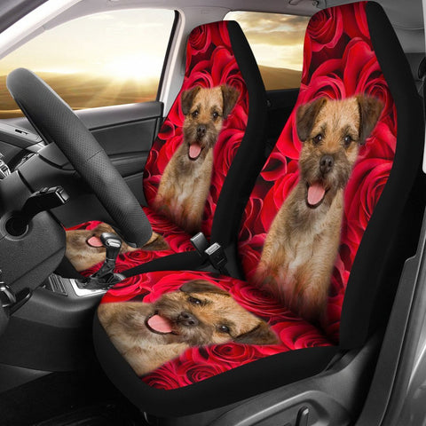 Border Terrier On Rose Print Car Seat Covers-Free Shipping