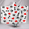 Dog Love Hooded Blanket with Paw Prints, Bones, and Hearts - White