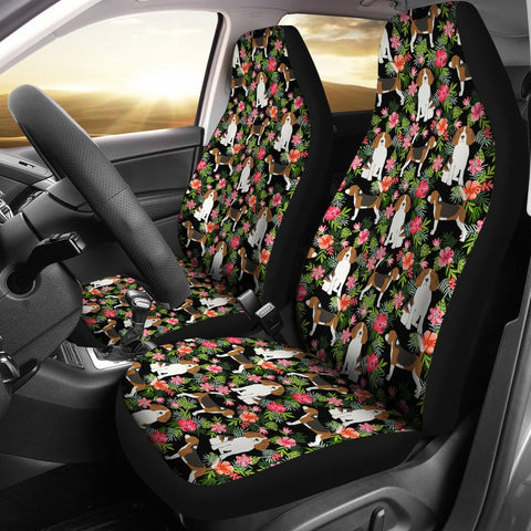 Beagle Dog Floral Print Car Seat Covers-Free Shipping