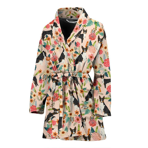 Basenji Dog Floral Print Women's Bath Robe-Free Shipping