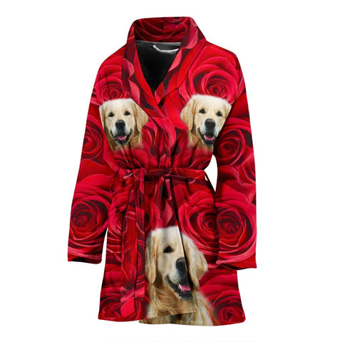 Cute Golden Retriever Print Women's Bath Robe-Free Shipping