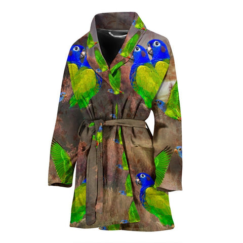 Blue Headed Parrot Art Print Women's Bath Robe-Free Shipping