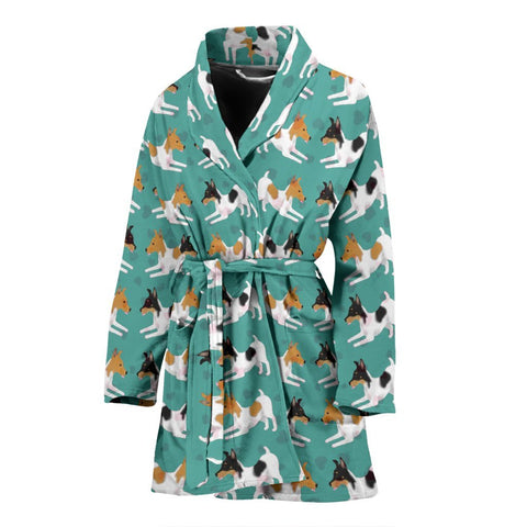 Toy Fox Terrier Dog Hearts Pattern Print Women's Bath Robe-Free Shipping