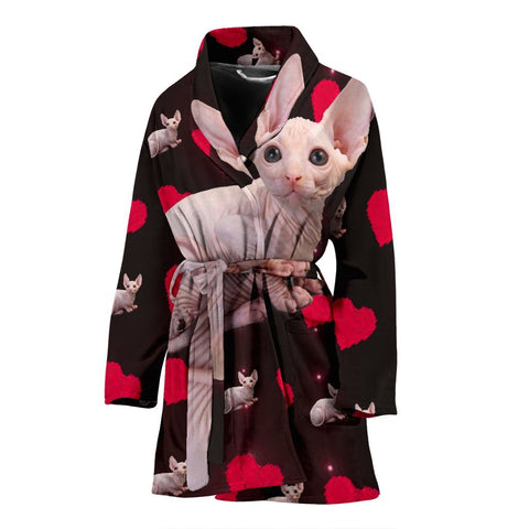 Sphynx Cat Print Women's Bath Robe-Free Shipping