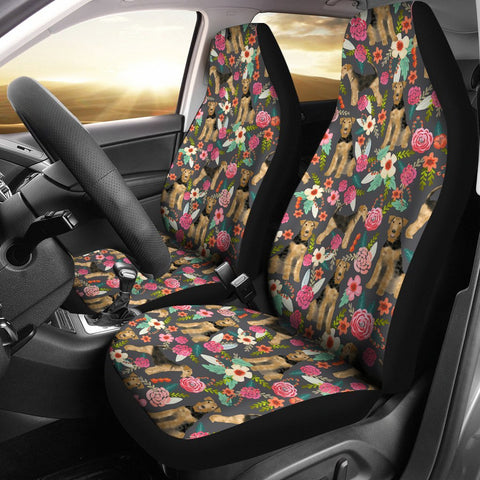 Airedale Terrier Dog Floral Print Car Seat Covers-Free Shipping