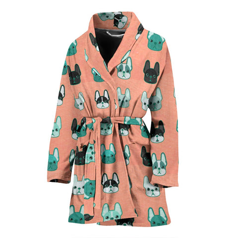 Cute French Bulldog Pattern Print Women's Bath Robe-Free Shipping