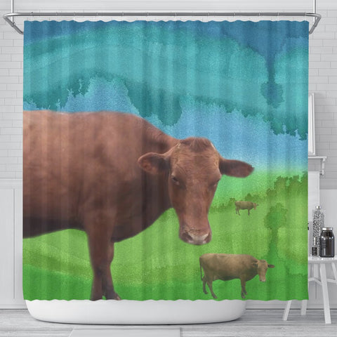 Amazing Danish Red cattle (Cow) Print Shower Curtain-Free Shipping