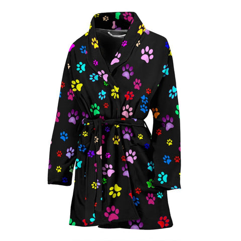 Colorful Paws Print Women's Bath Robe-Free Shipping