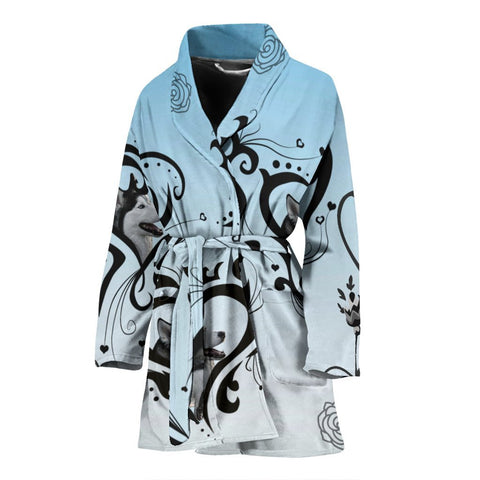 Siberian Husky Print Women's Bath Robe-Free Shipping