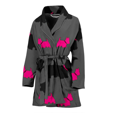 Scottish Terrier Print Women's Bath Robe-Free Shipping