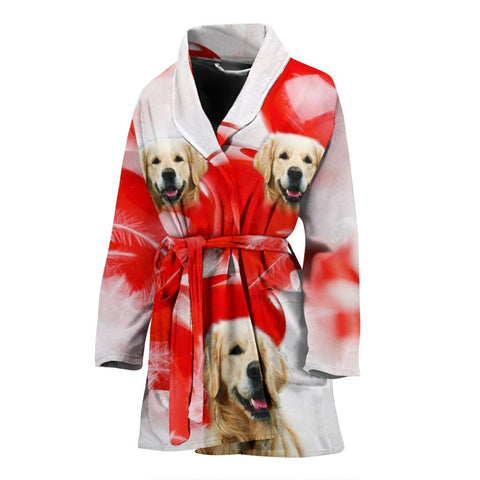 Golden Retriever Print Women's Bath Robe-Free Shipping