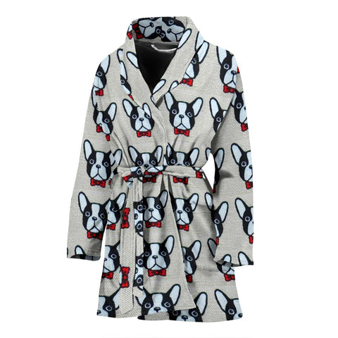 French Bulldog Pattern Print Limited Edition Women's Bath Robe-Free Shipping