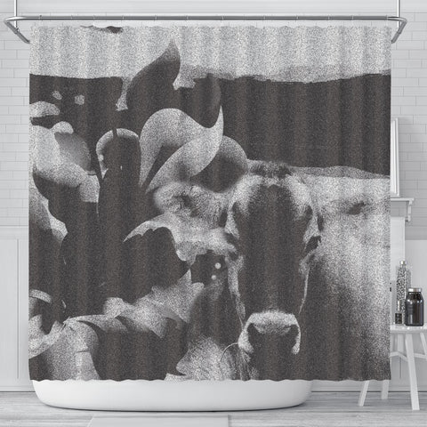 Black&White Brown Swiss cattle (Cow) Print Shower Curtain-Free Shipping