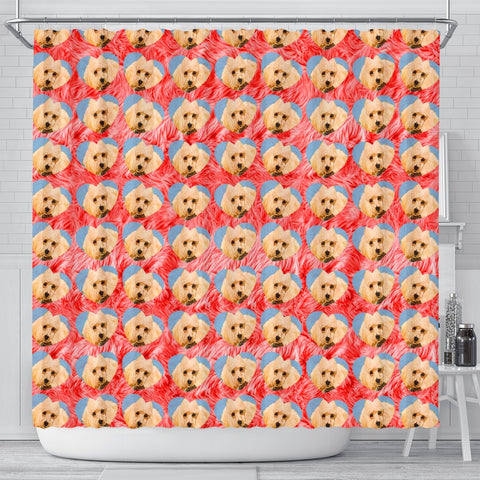 Poodle Dog On Hearts Print Shower Curtain-Free Shipping