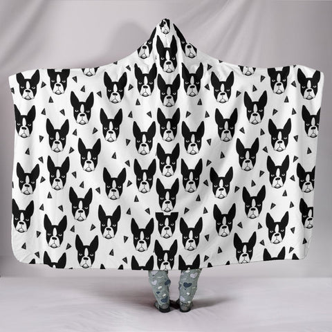 Boston Terrier Pattern Print Hooded Blanket-Free Shipping-Limited Edition