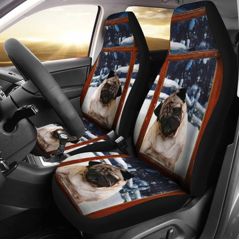Pug Dog With Window Print Car Seat Covers- Free Shipping