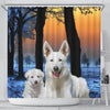 Cute White Shepherd Print Shower Curtains-Free Shipping